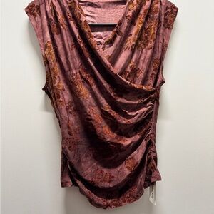 Commense Floral Drape Blouse - Burgundy and Rust